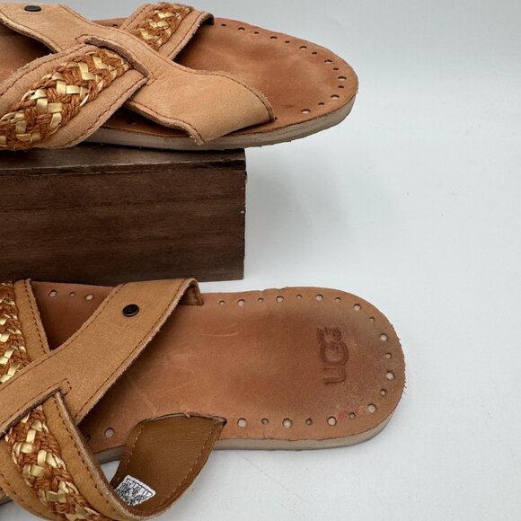UGG Lexia  Leather criss cross sandals tan slide woman’s size 7 1017792 - Picture 3 of 8